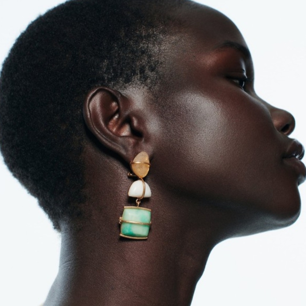 Paneled Geometric Stone Earrings